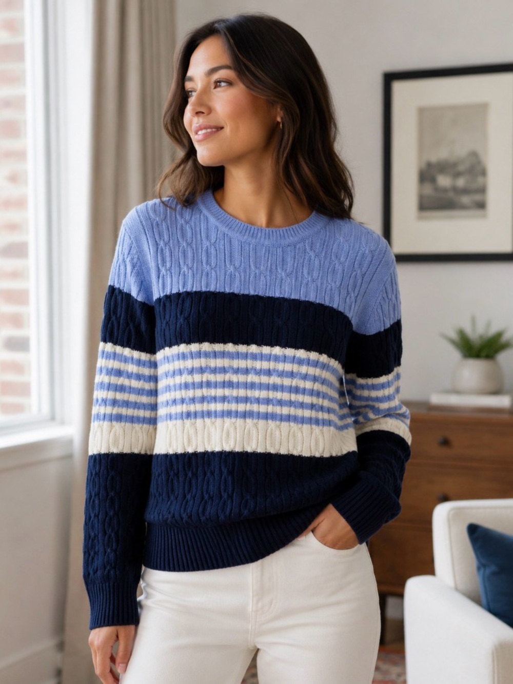 Tommy Hilfiger Color-Block Cable Knit Crewneck Sweater – Size M - NWOT